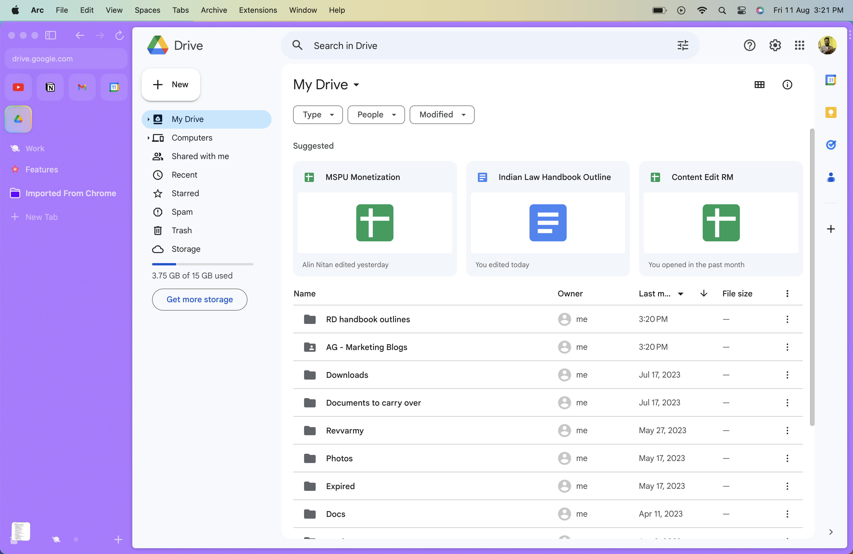 google drive on arc browser