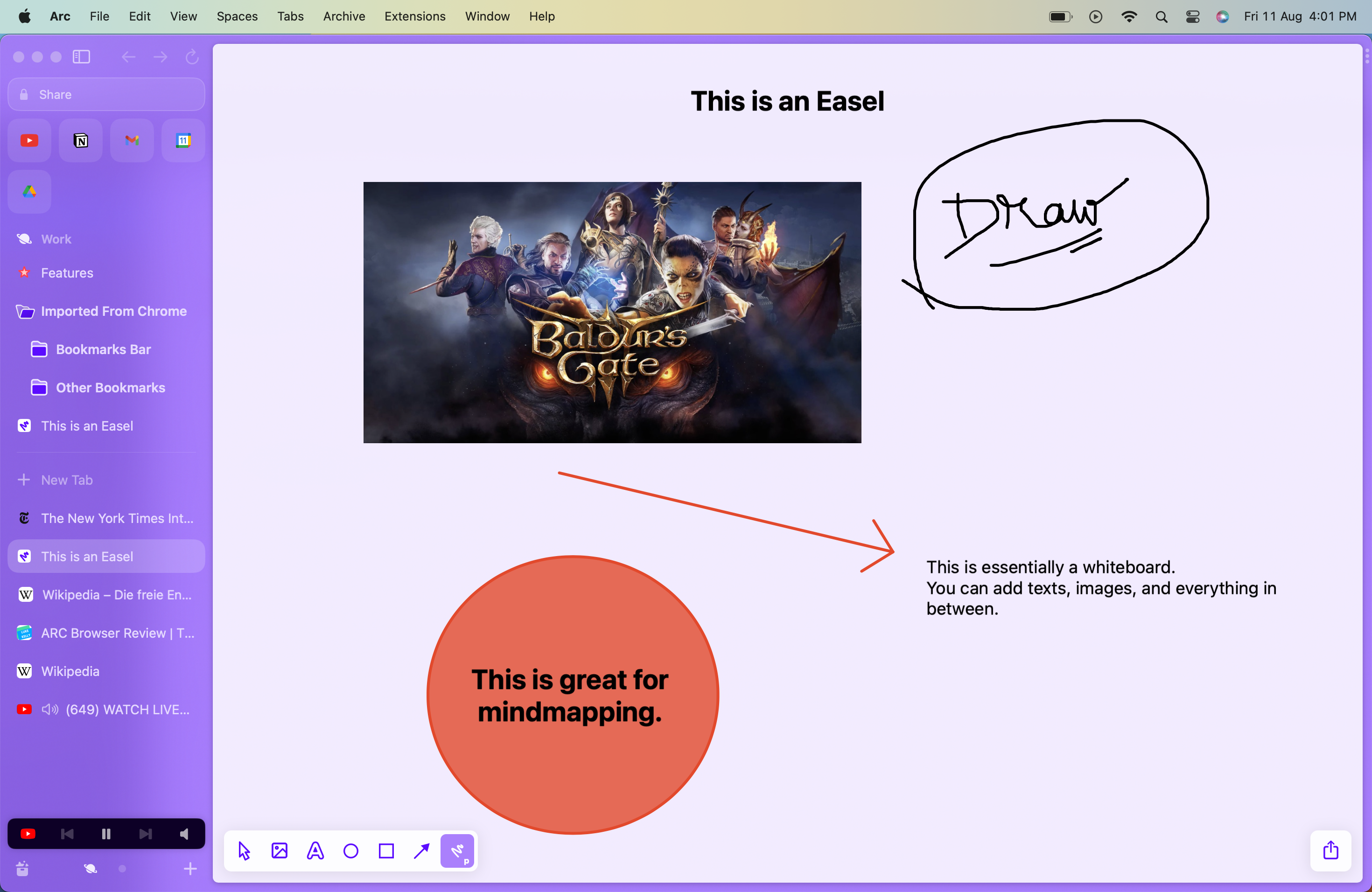 this is a test easel in arc browser on mac