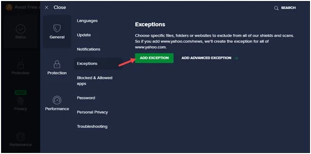 avast-add-exception